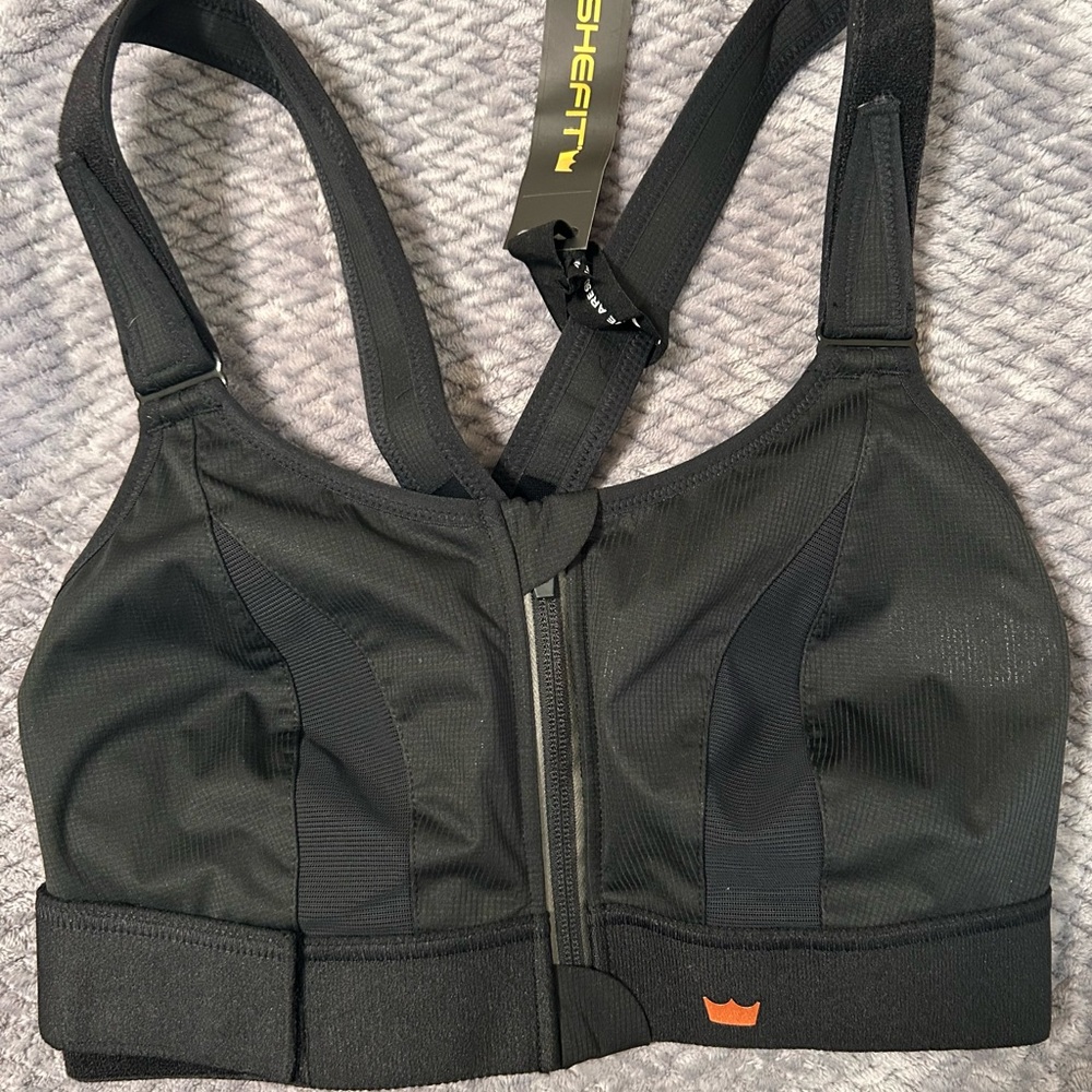 Shefit High Support Black Front-Zip Sports Bra NWT